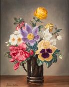 * James Noble [1919-1989] - The Colours of Spring; Mixed Roses:- a pair, both signed,