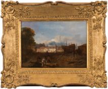 James Baker Pyne [1800-1870]- The Boatyard, a figure group in the foreground,