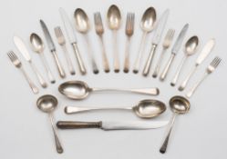 A George IV, William IV and later silver feather edge pattern flatware service,