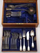 A Victorian silver fiddle, thread and shell pattern part flatware service, maker John & Henry Lias,