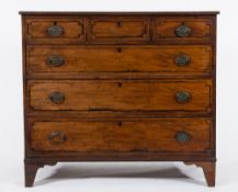 An early 19th Century mahogany and ebony strung rectangular chest:, the top with a reeded edge,