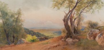 Ettore Roesler Franz [1845-1907]- View across an open landscape:- signed and inscribed E.