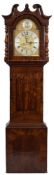 A Georgian mahogany longcase clock: the eight-day duration movement striking the hours on a bell,