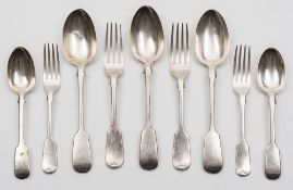 A Victorian silver fiddle pattern part flatware service, maker Henry Lias & Henry Lias, London,