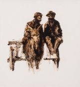 * Anthony Amos [1950-2010]- Two men and a donkey:- signed bottom right oil on board 42 x 38cm.