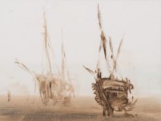 * Anthony Amos [1950-2010]- Trawlers at low tide:- signed bottom right oil on board 25 x 32.5cm.
