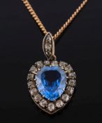 A late 19th century gold, sapphire and diamond heart shaped pendant: with central,