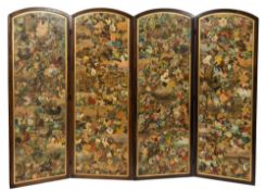 A Victorian four fold scrap screen:,