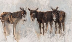 * Anthony Amos [1950-2010]- Three Donkies:- signed bottom right oil on board 28 x 46cm.