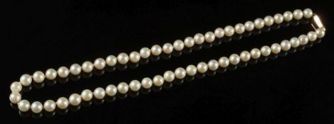 A cultured pearl single-string necklace: with fifty-seven cultured pearls,