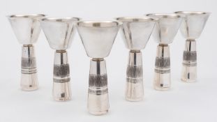 A set of six Elizabeth II silver goblets, maker C.C.E.A.