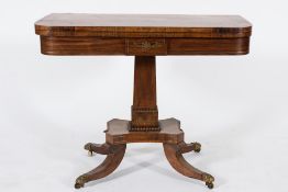 A Regency rosewood and brass inlaid rectangular card table:,