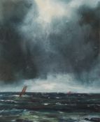 * Anthony Amos [1950-2010]- Yachts on the edge of a storm:- signed bottom right oil on board 27 x