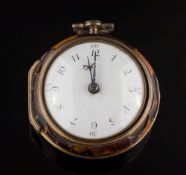An 18th century gilt-brass and tortoiseshell pair cased pocket watch: the key-wound fusee verge
