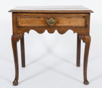 An 18th Century oak and fruitwood crossbanded rectangular side table:,