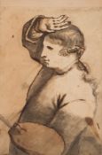 Circle of George Romney [1734-1802]- A portrait of an artist, standing three-quarter length,