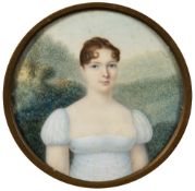 English School early 19th Century- A miniature portrait of a young lady,