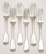 A set of six provincial fiddle pattern dessert forks, maker John Stone, Exeter, 1851: initialled,