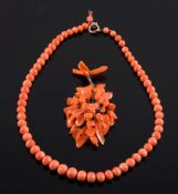 A 19th century coral mounted pendant: approximately 62mm long x 37mm wide,