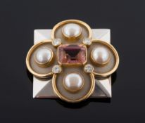 A two-colour gold, pink tourmaline,
