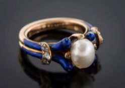 A mid 19th century blue enamelled gold,