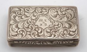 A Victorian silver snuff box, maker Francis Clark, Birmingham, 1845: initialled,