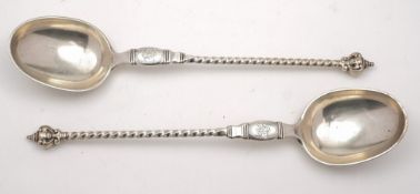 A pair of Victorian Danish silver spoons, assayers mark Simon Groth, Copenhagen, 1893: initialled,