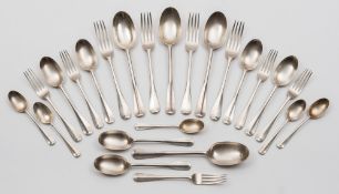 A Victorian silver Hanoverian rat tail pattern part flatware service,