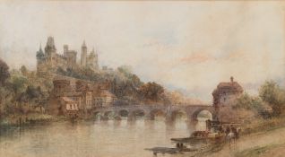 Paul Marny [1829-1914]- Pau, Brasses Pyrenees; view across the river to the commune,