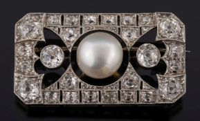 An early 20th century pearl and diamond rectangular plaque brooch: together with a report from the