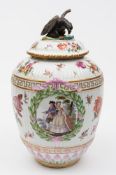 A Berlin porcelain jar and cover: of vertically ribbed oviform the domed cover with eagle knop,