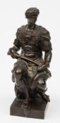 After Michelangelo, a 19th bronze study of Guilano de Medici: impressed Rtion Sauvag,17cm. high.
