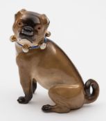 A Continental porcelain pug, probably Paris: modelled in seated posture,