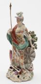 A Derby porcelain figure of Britannia: modelled standing in draped cloak with helmet,