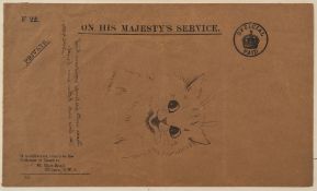 Louis William Wain [1860-1939]- Smiling Kitten: pen and ink drawing on a Collector of Taxes