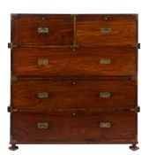 A 19th Century rosewood secretaire military chest:, in two parts,