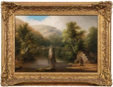 John Wallace Tucker[1808-1869]- 'Old Goggleman's bridge on the …' fisherman in a river