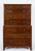 A George III mahogany tallboy:, the upper part with a moulded cornice,