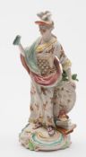 A Derby porcelain figure of Minerva: modelled standing with draped cloak, helmet,