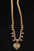 A diamond mounted necklace: of circular and heart shaped links,