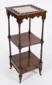 A Victorian rosewood square three tier whatnot:,