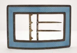 A Continental silver and blue enamel buckle: of rectangular outline, stamped 900, 11cm. wide.