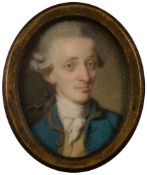 English School 18th Century- A miniature portrait of a gentleman, head and shoulders,