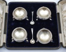 A set of four Edward VII silver salts, maker Brook & Sons, Edinburgh, 1908: of plain circular form,