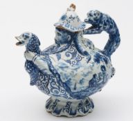 An unusual Dutch delft teapot,