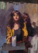 * Robert O Lenkiewicz [1941-2002] - Painter with Karen:- signed and inscribed on the reverse oil