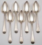 Seven George III silver Old English tablespoons, maker Thomas Wallis II, London, 1801: initialled,