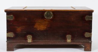 An 18th Century Indo Colonial teak and engraved brass mounted rectangular coffer:,