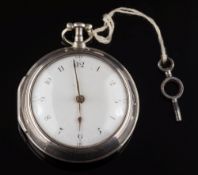 A late 18th century silver pair-cased pocket watch: the circular white enamel dial with Arabic