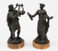 A pair of Grand Tour bronze statues:, depicting music and literature,